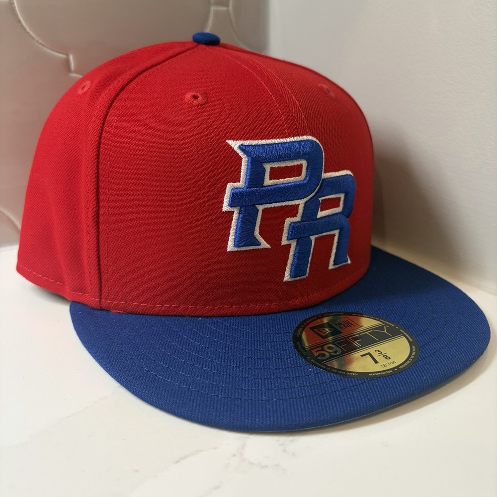 Puerto Rico New Era 59FIFTY Blue Red Two Tone Fitted Hat Cap Size 7 3/8
